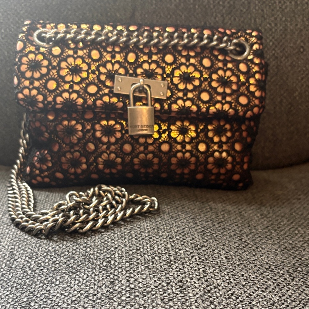 Kurt Geiger Black and Gold Floral Crossbody Bag Brixton in great condition